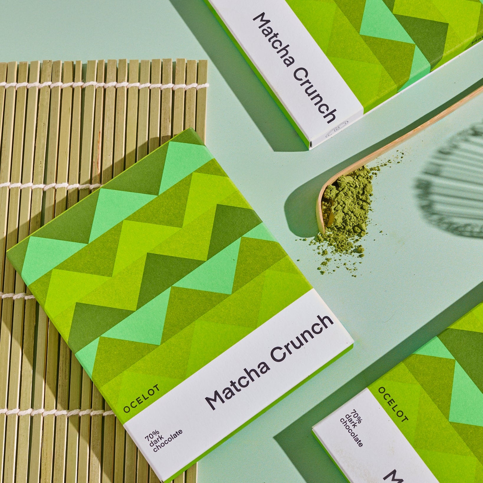 70% dark craft chocolate with organic matcha iri genmaicha tea